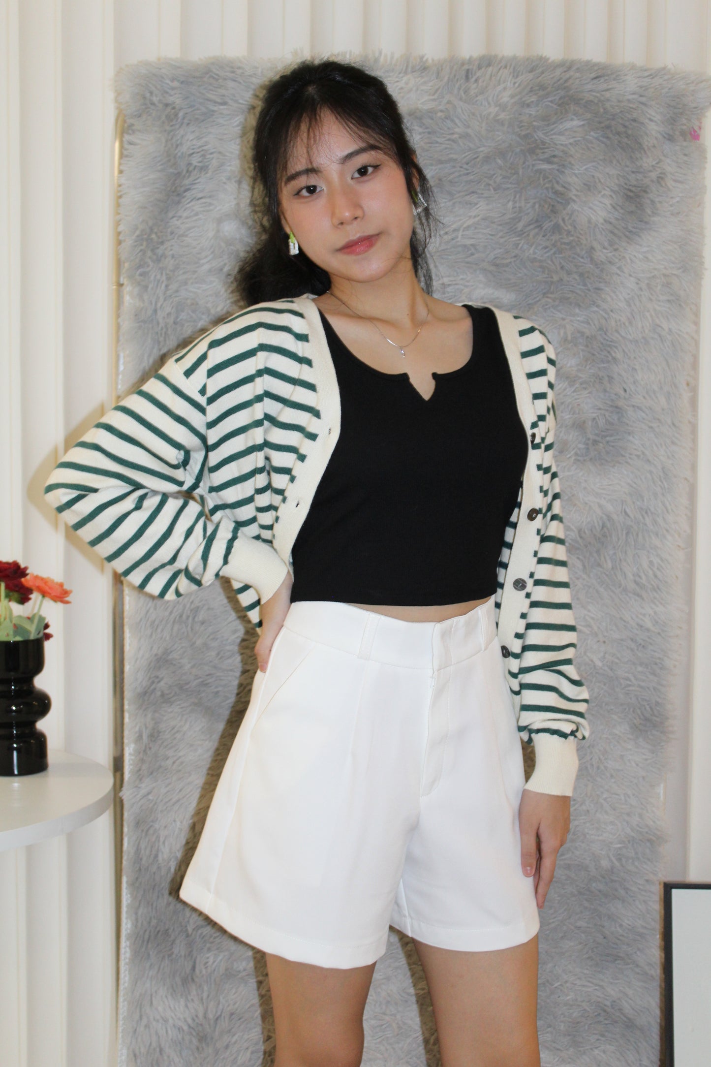 Teresa Stripes Cardigan Top (Brown)