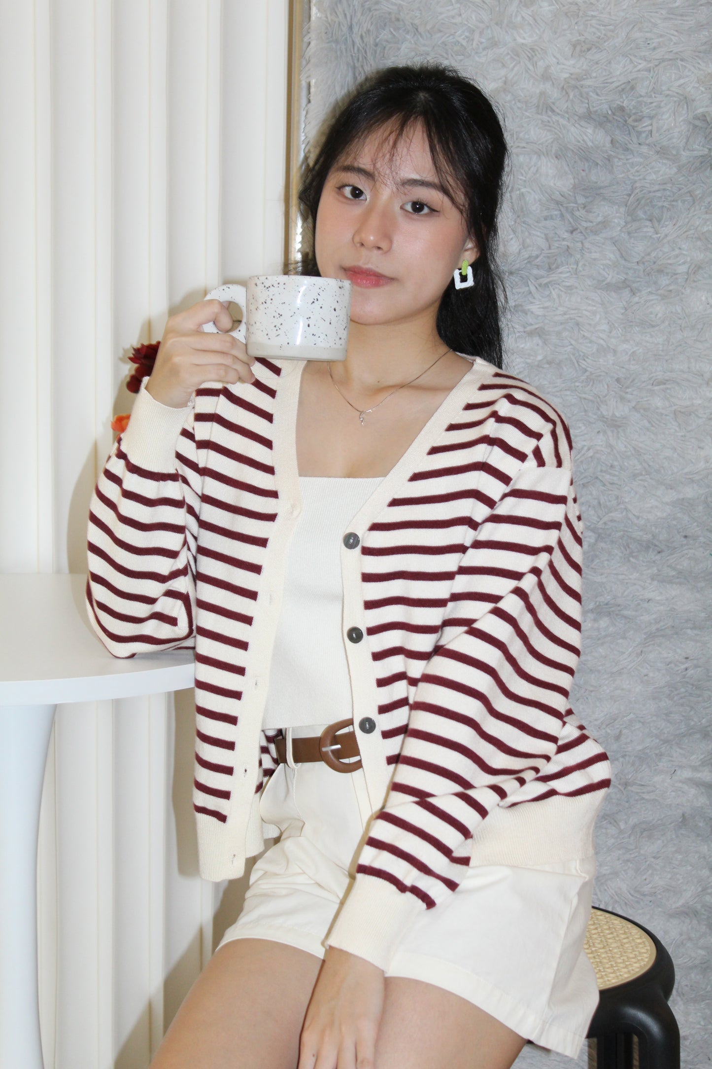 Teresa Stripes Cardigan Top (Brown)