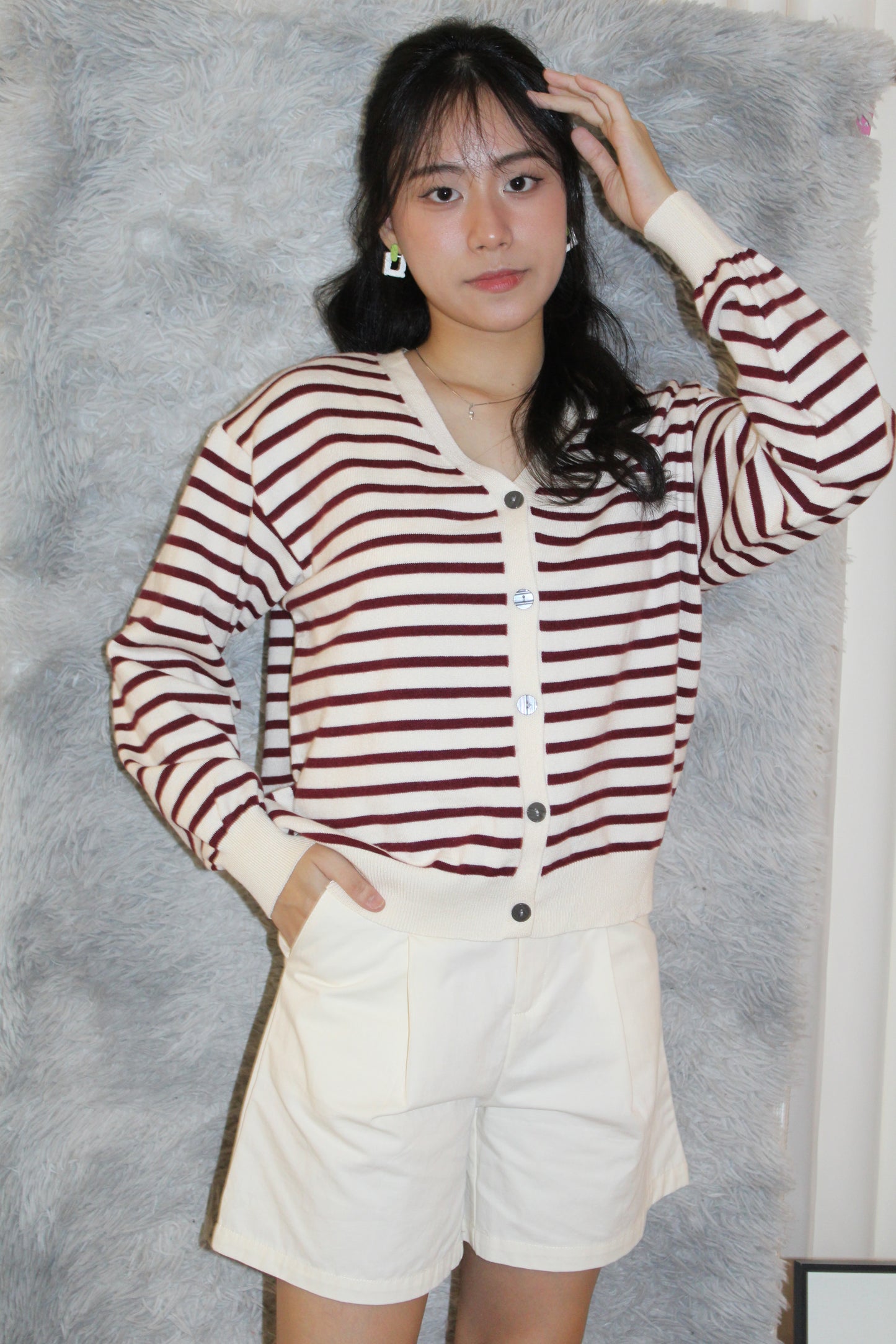 Teresa Stripes Cardigan Top (Brown)