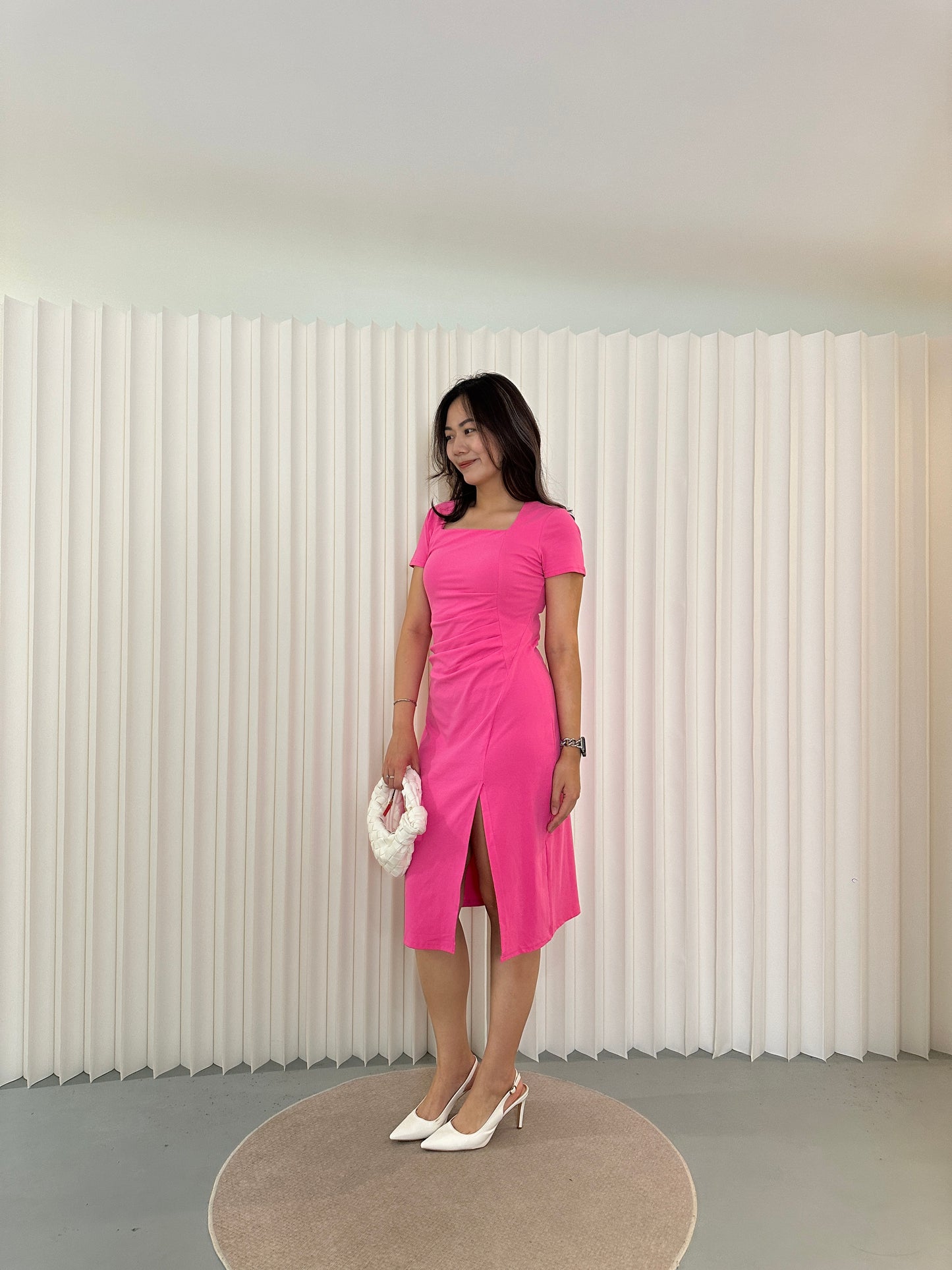 Maiya Bodycon Ruched Dress (Pink)