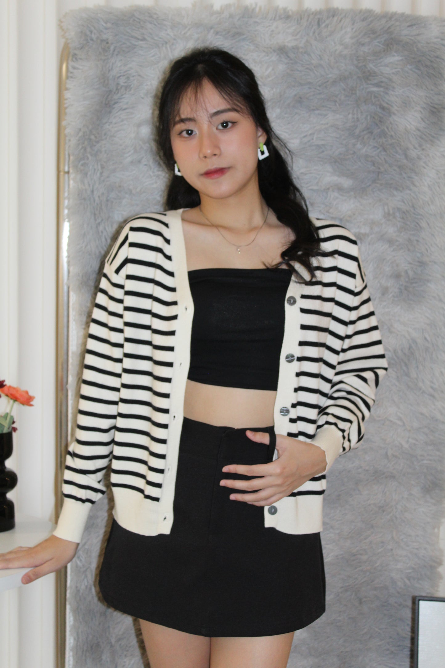 Teresa Stripes Cardigan Top (Brown)