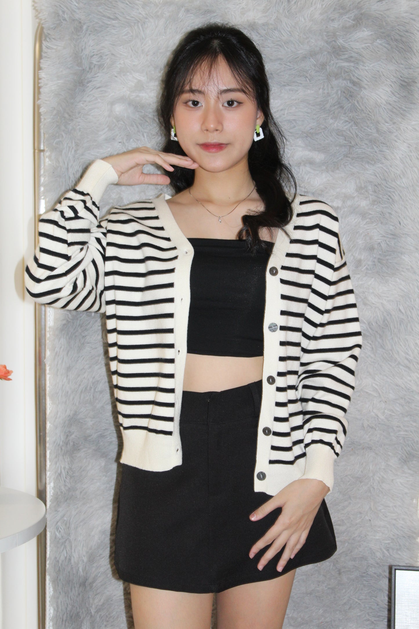 Teresa Stripes Cardigan Top (Brown)