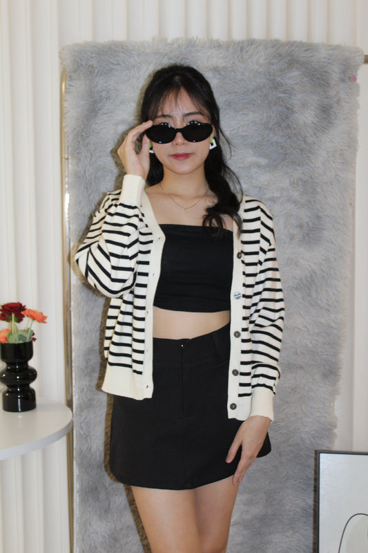 Teresa Stripes Cardigan Top (Black)