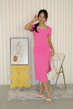 Maiya Ruched Midi Dress (Pink)