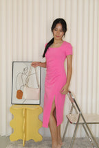 Maiya Ruched Midi Dress (Pink)