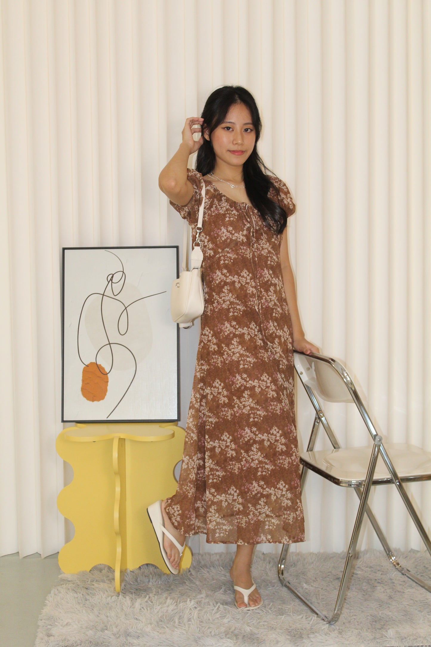 Mabel Printed Midaxi Dress (Brown)