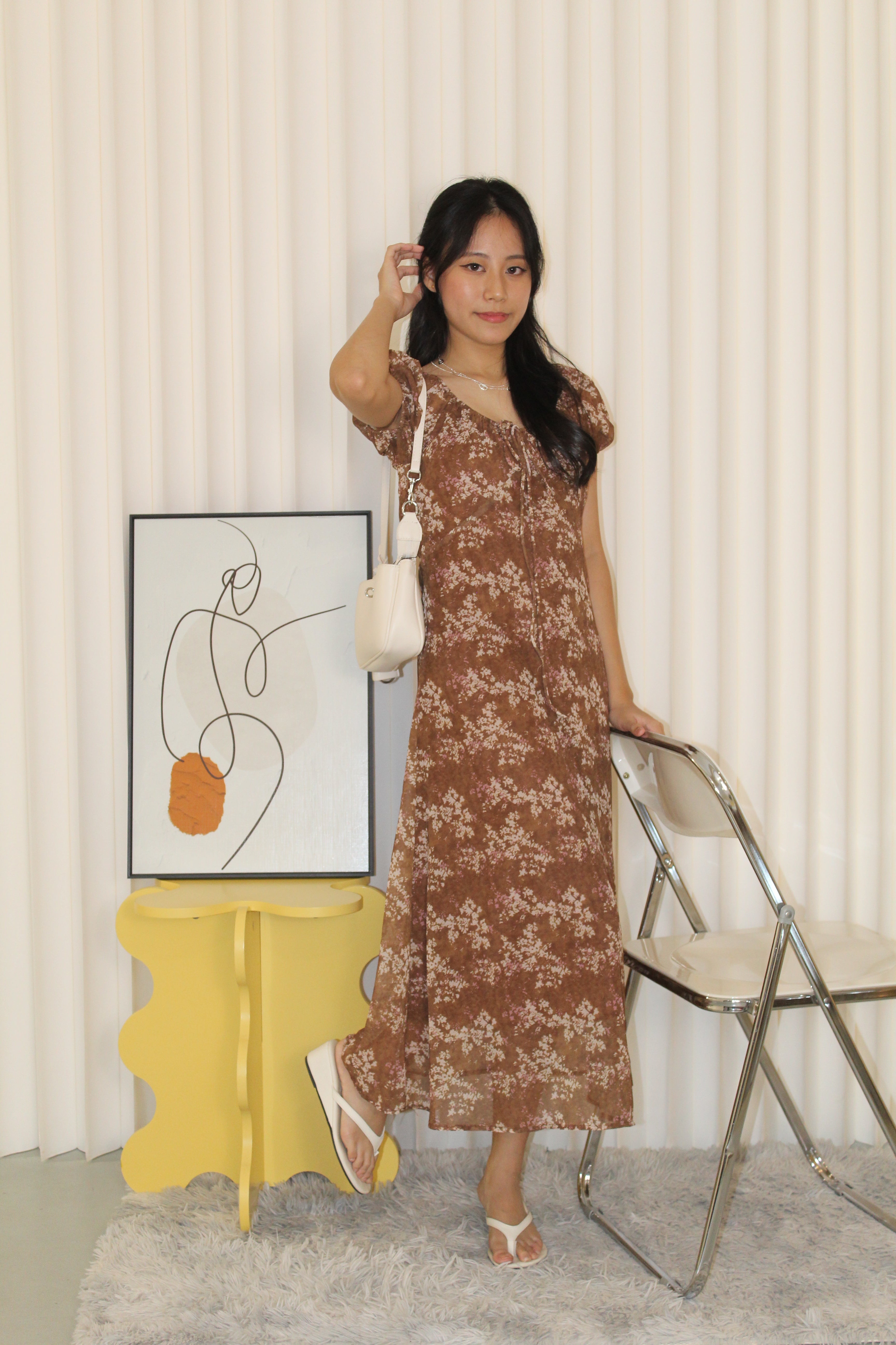 Mabel Printed Midaxi Dress (Brown)