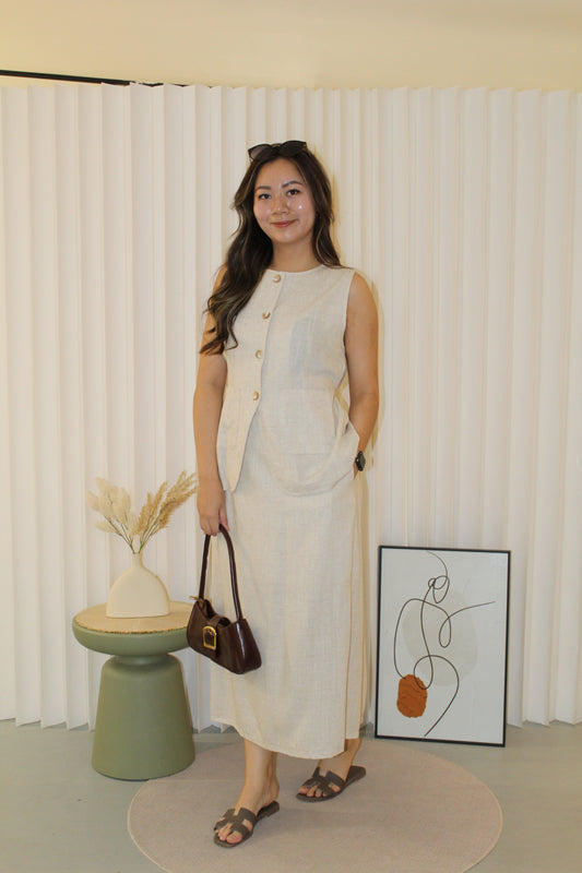 Nora Linen Vest Set Skirt (Cream)