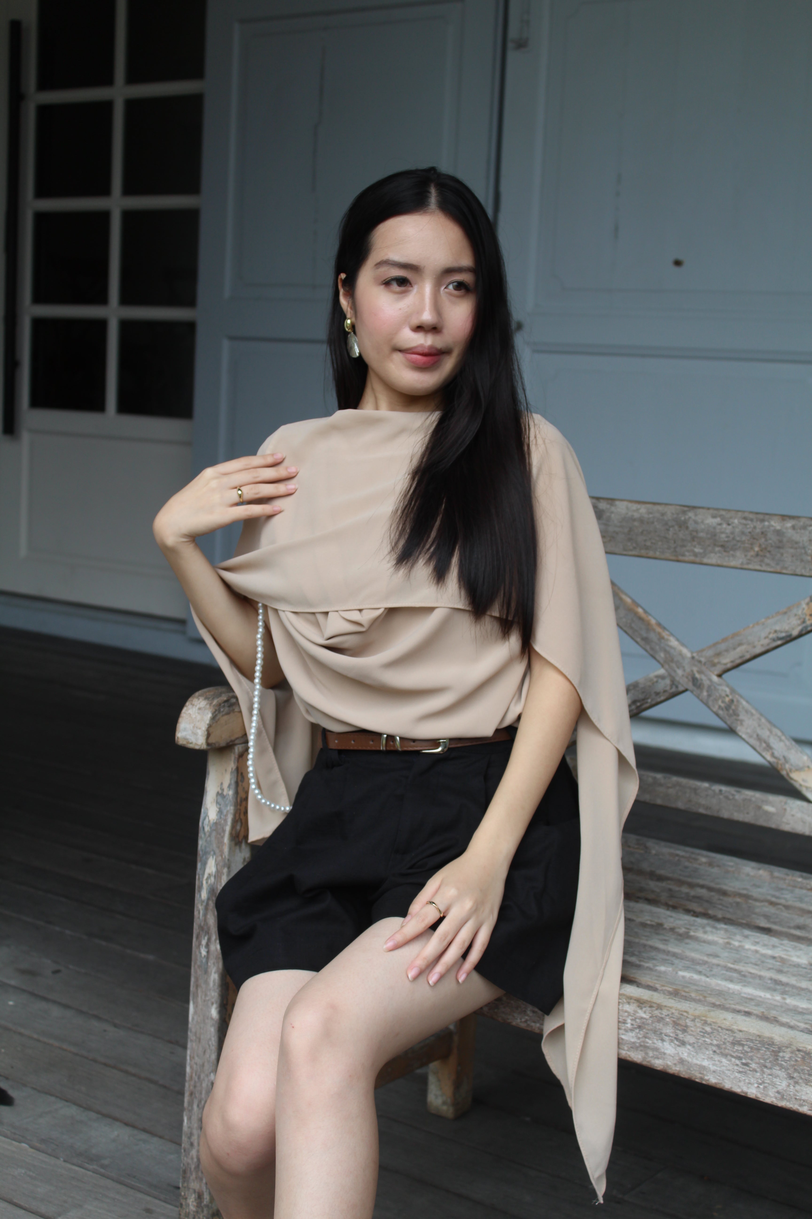 Yuna Chiffon Sash Top (Khaki)