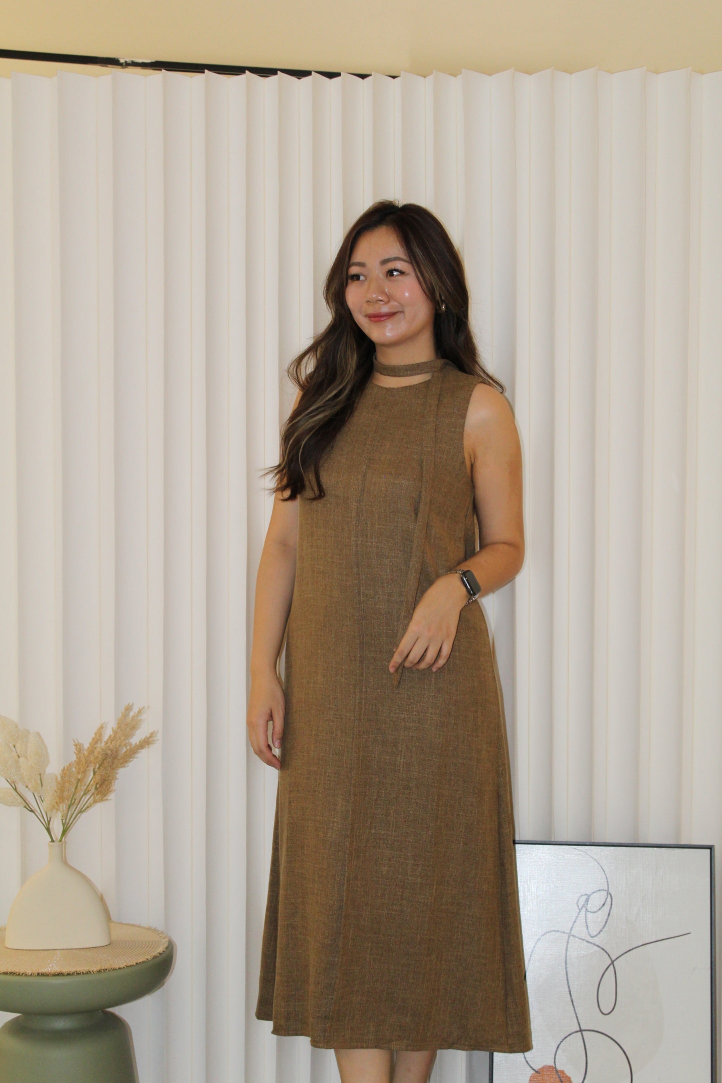 Erin Straight Midaxi Dress (Brown)