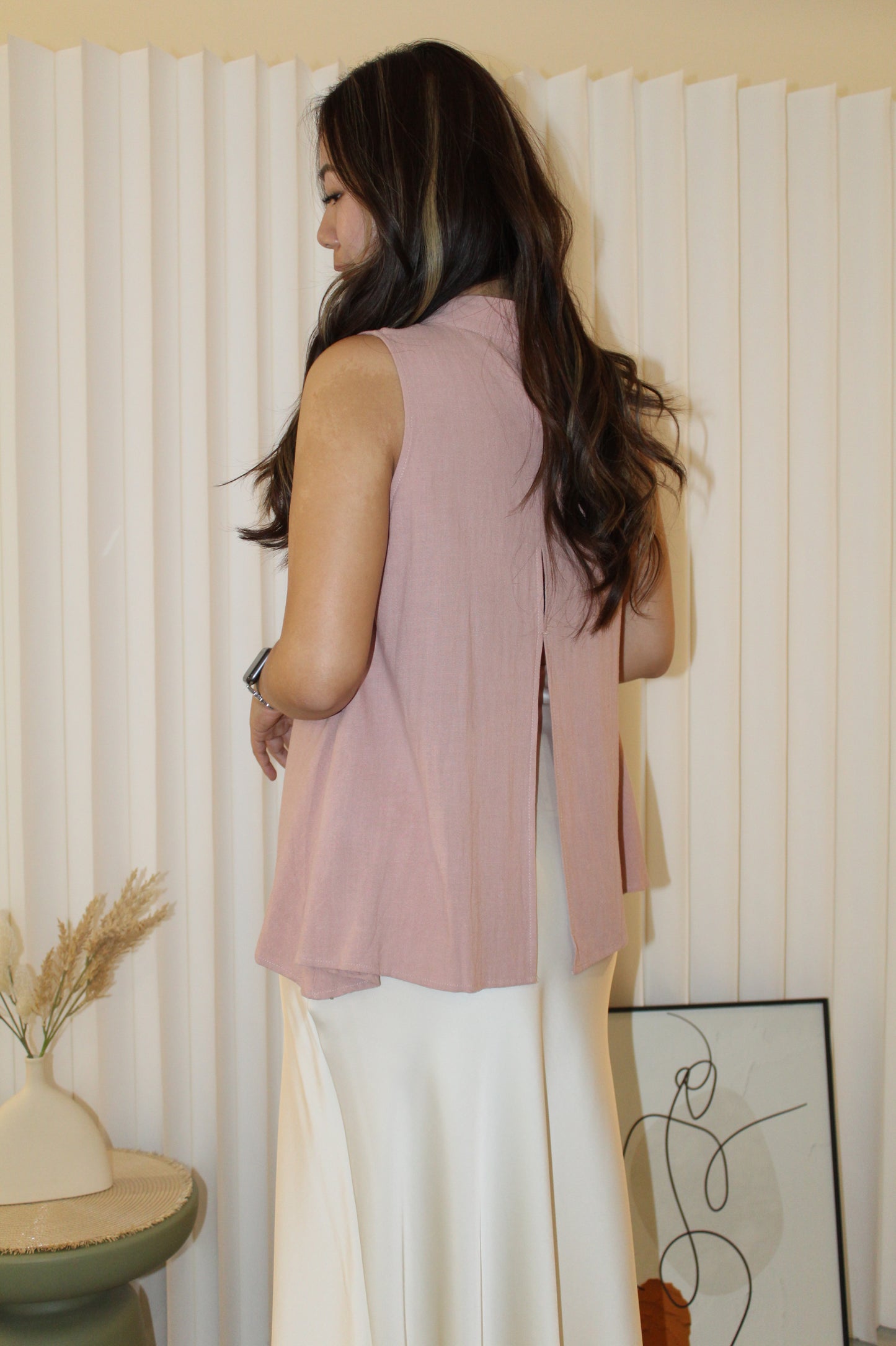 Lisha High Neck Flare Top (Pink)