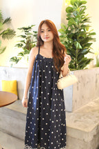 Sylvia Embroidered Flare Maxi Dress (Navy)