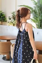 Sylvia Embroidered Flare Maxi Dress (Navy)