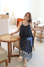 Sylvia Embroidered Flare Maxi Dress (Navy)
