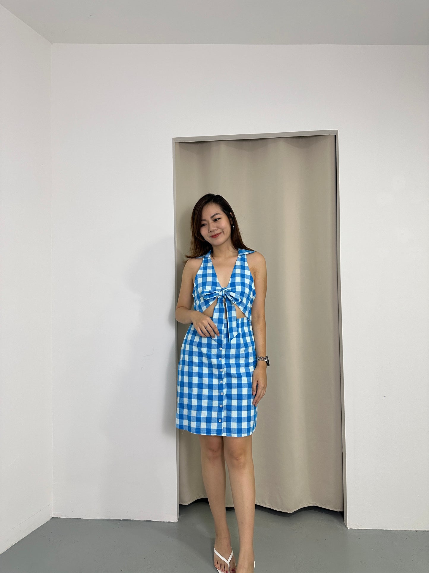 Arlene V-Neck Collared Dress (Blue)