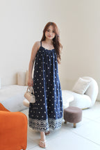 Sylvia Embroidered Flare Maxi Dress (Navy)