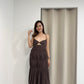 Aubrey Deep V Bare Back Dress (Brown)