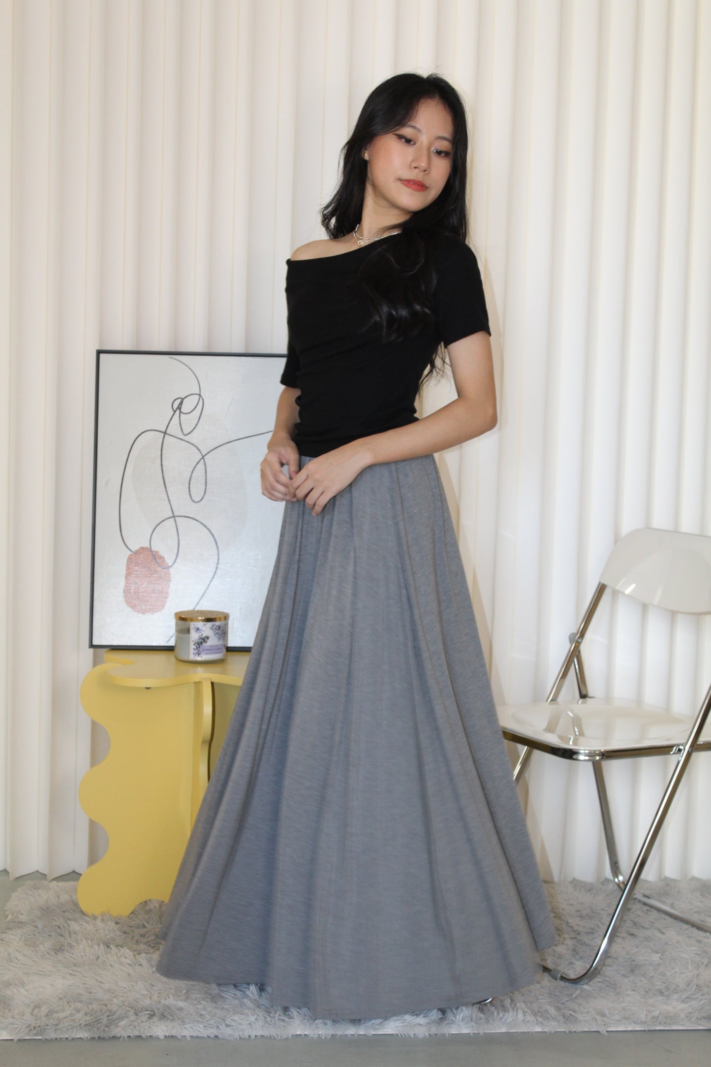 Solena Flare Maxi Skirt (Grey)