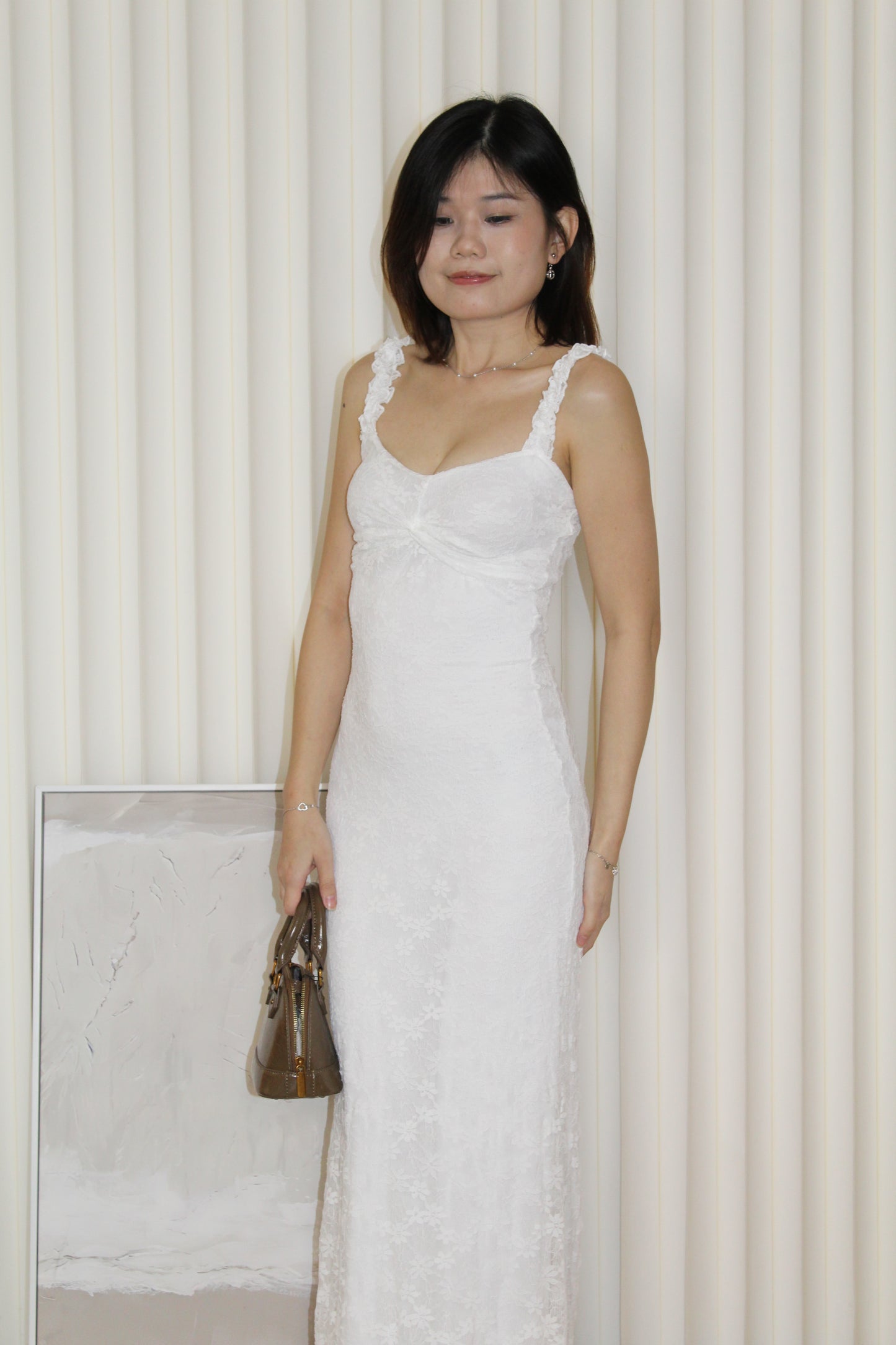 Abrielle Lace Bodycon Maxi Dress (White)