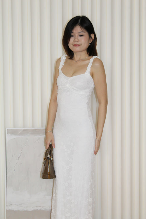 Abrielle Lace Bodycon Maxi Dress (White)