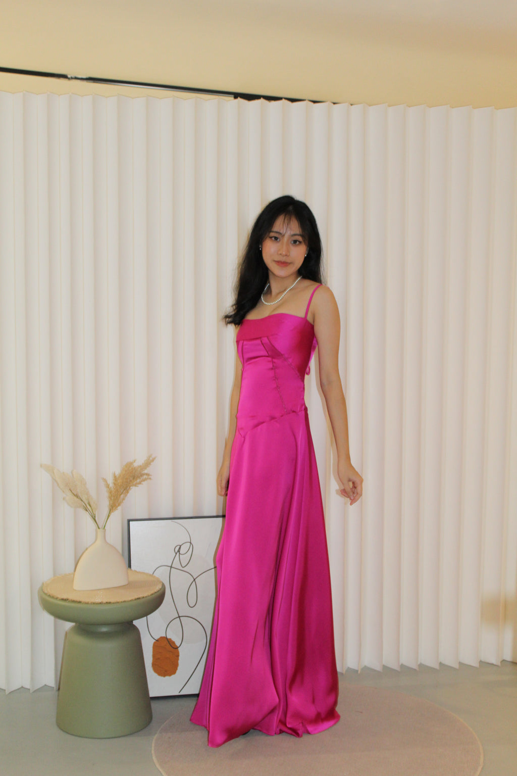 Aveline Corset Satin Maxi Dress (Pink)