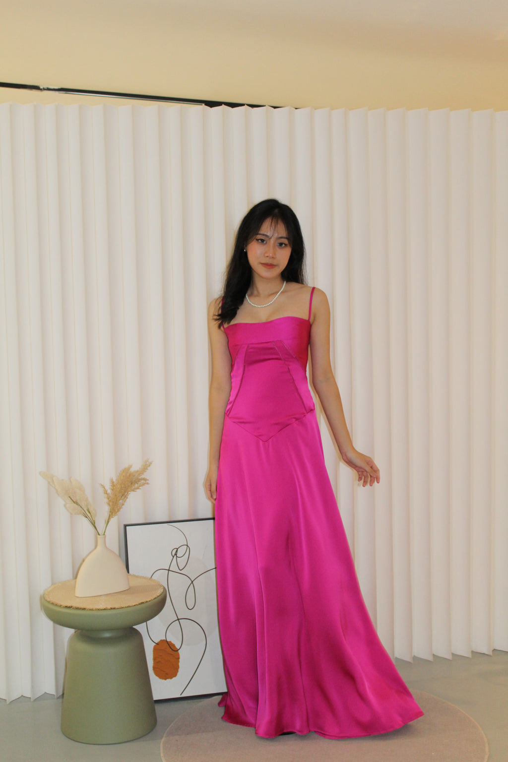 Aveline Corset Satin Maxi Dress (Pink)