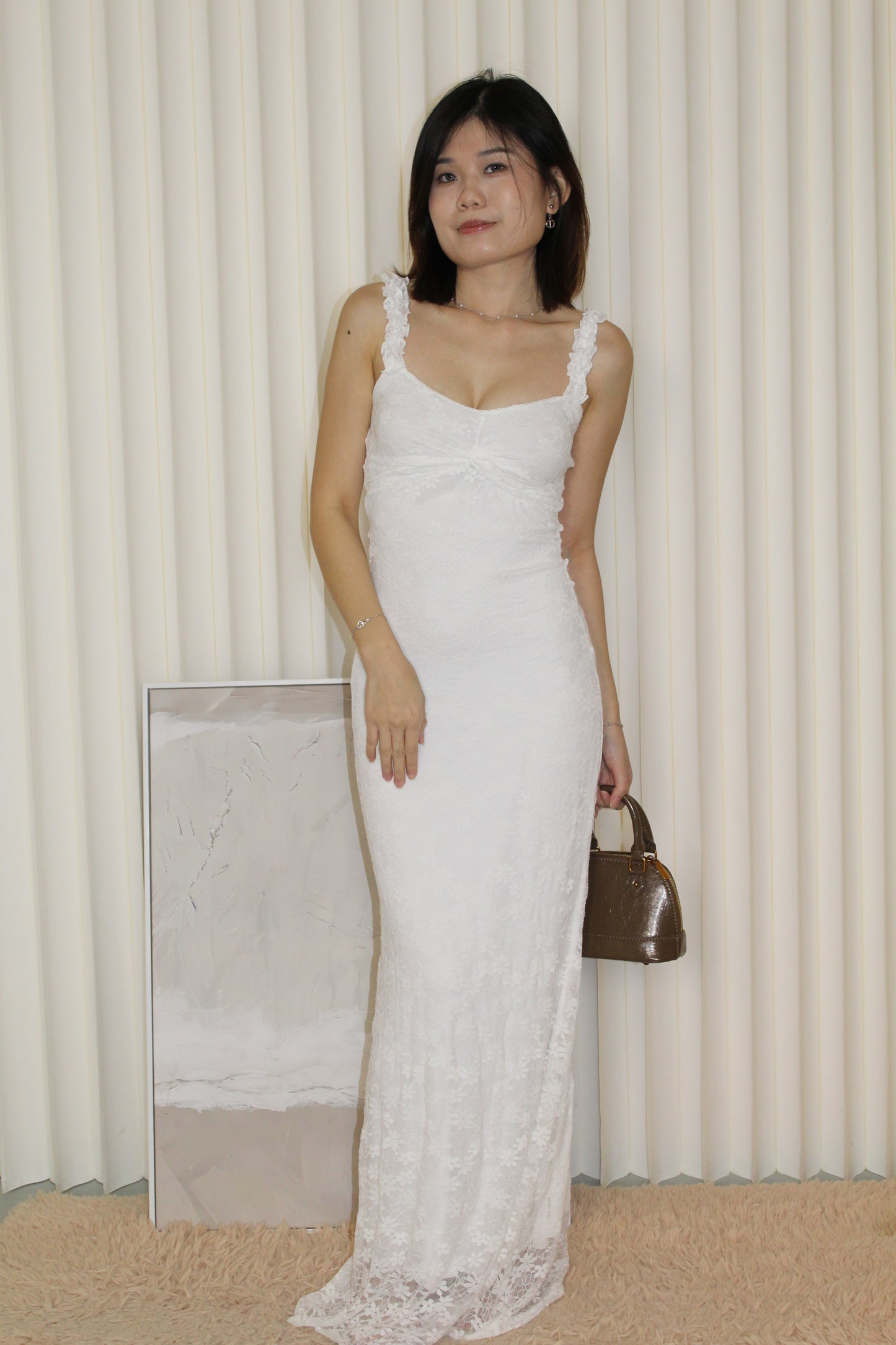 Abrielle Lace Bodycon Maxi Dress (White)