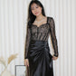 Wenna Lace Satin Maxi Dress (Black)