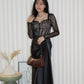 Wenna Lace Satin Maxi Dress (Black)