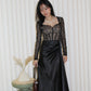 Wenna Lace Satin Maxi Dress (Black)