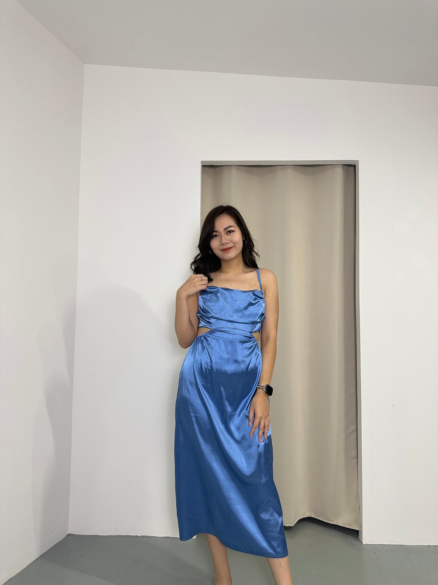 Camille Cut In Satin Dress (Blue)