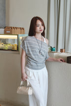 Doris Asymmetric Faux Two Piece Top (Grey)