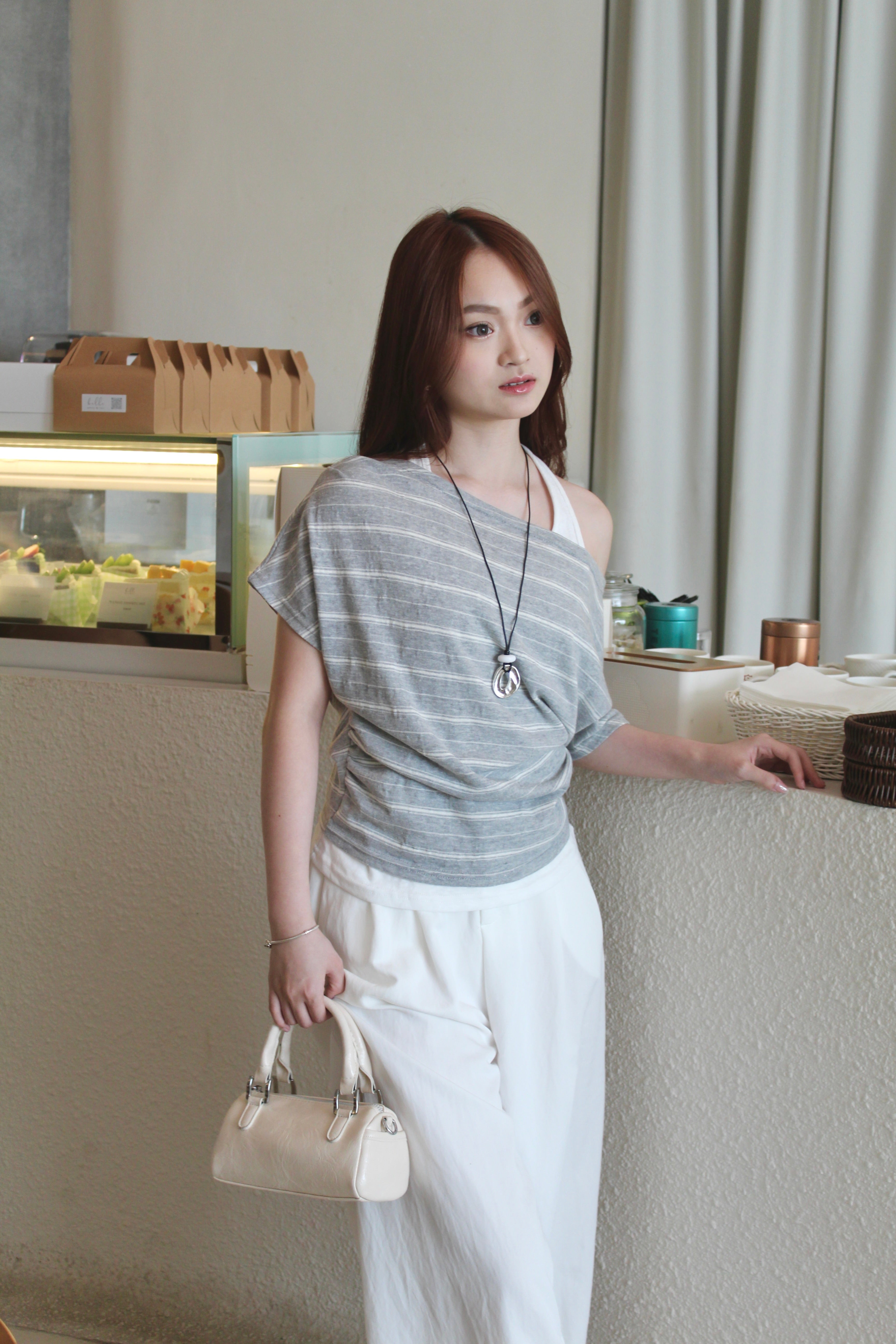 Doris Asymmetric Faux Two Piece Top (Grey)