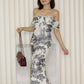 Hemis Off Shoulder Bodycon Floral Maxi Dress (Cream)