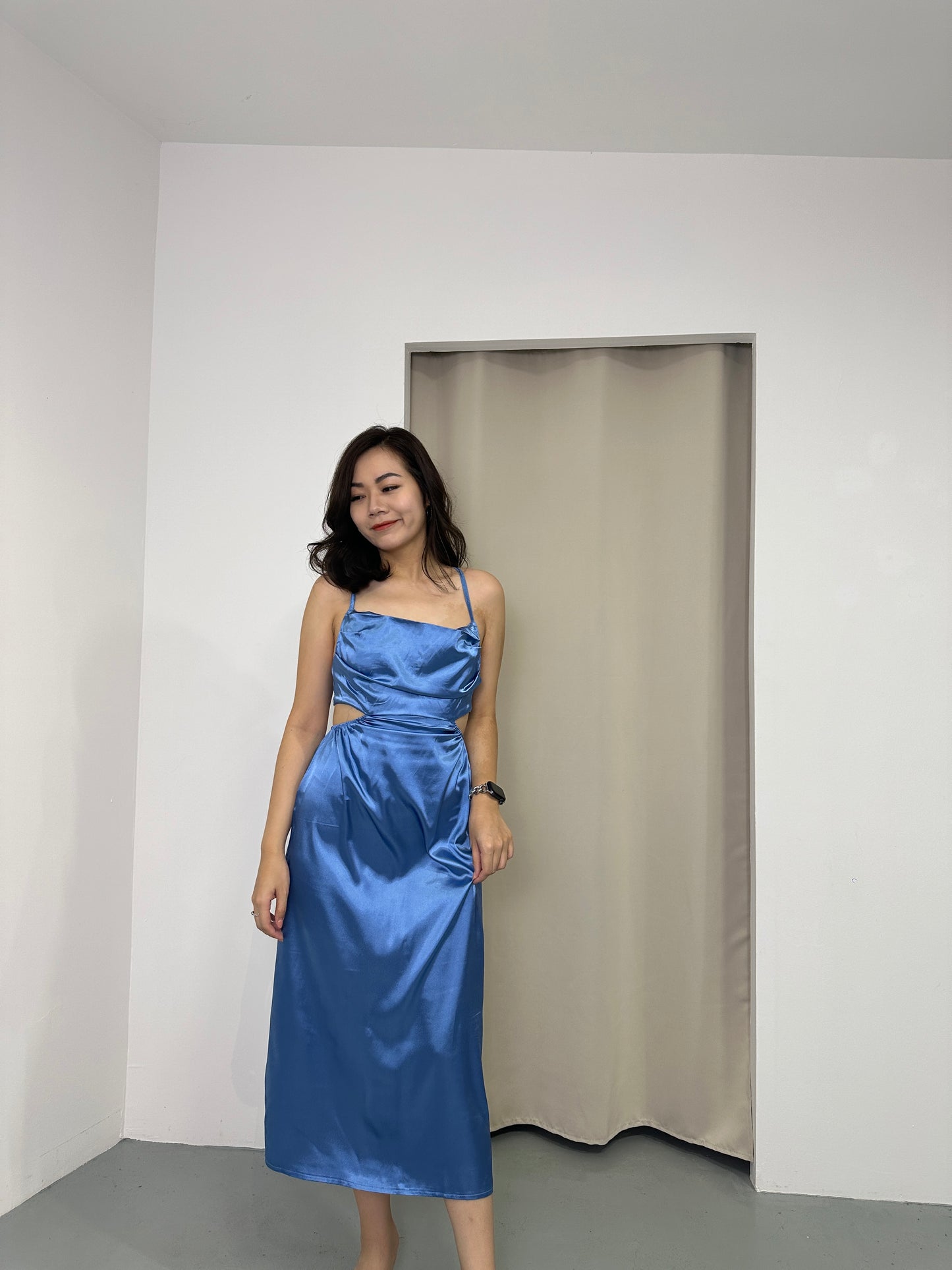 Camille Cut In Satin Dress (Blue)