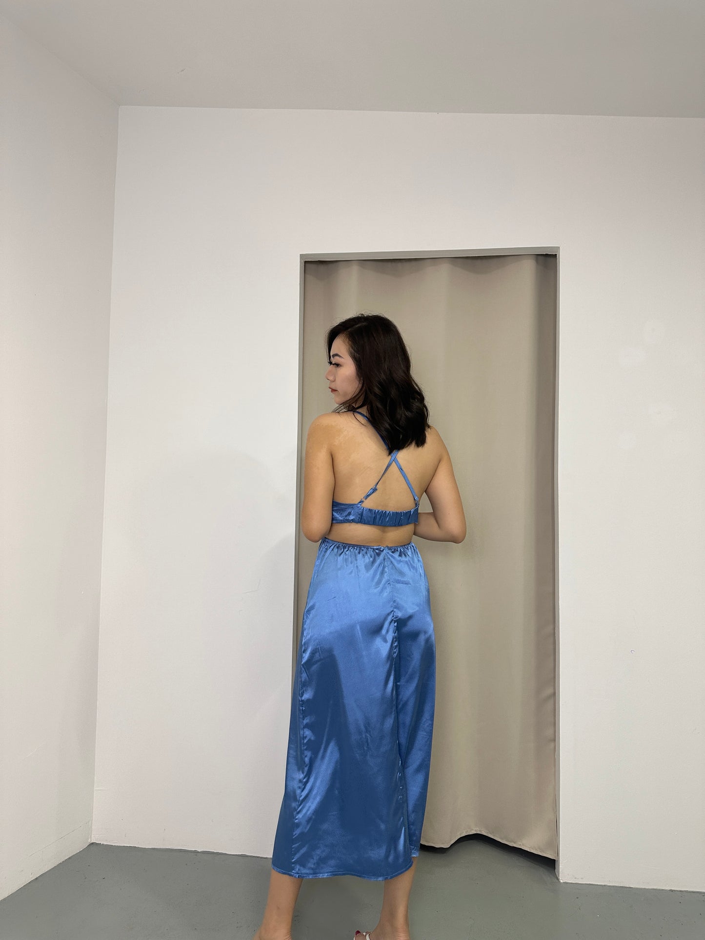 Camille Cut In Satin Dress (Blue)