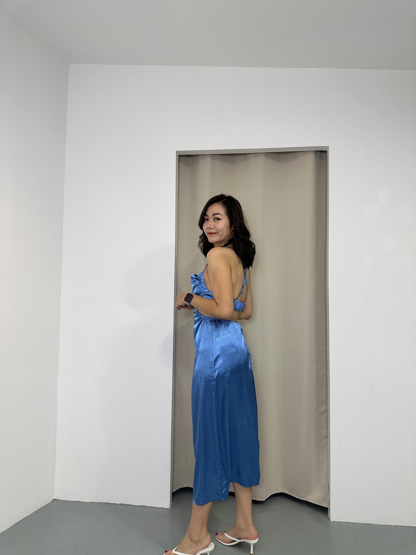 Camille Cut In Satin Dress (Blue)