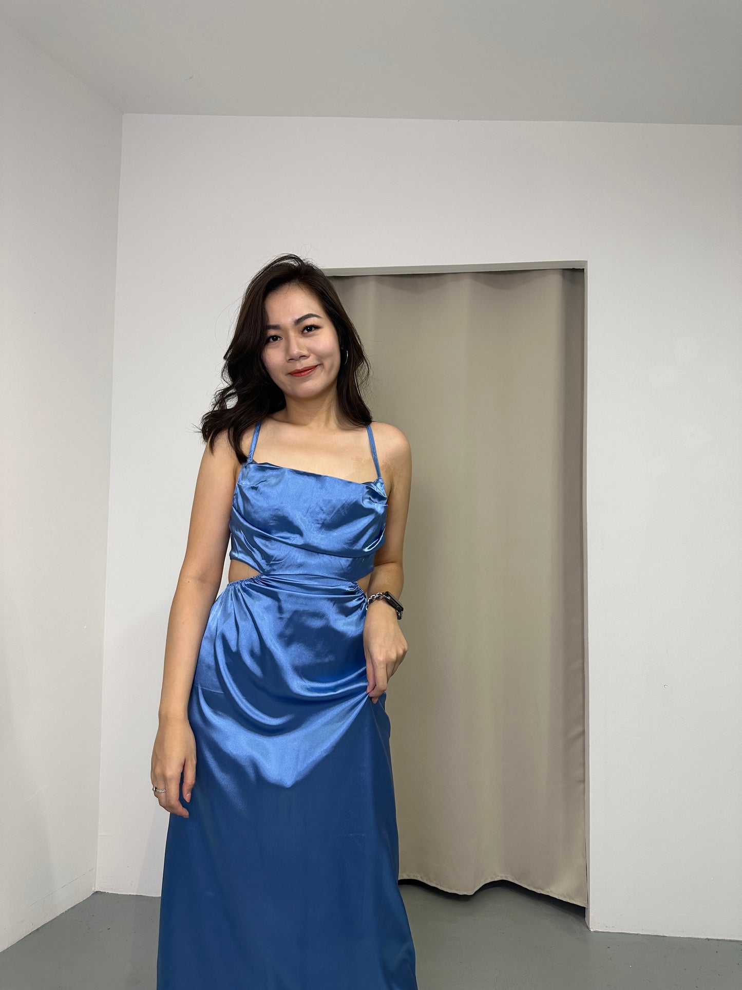 Camille Cut In Satin Dress (Blue)