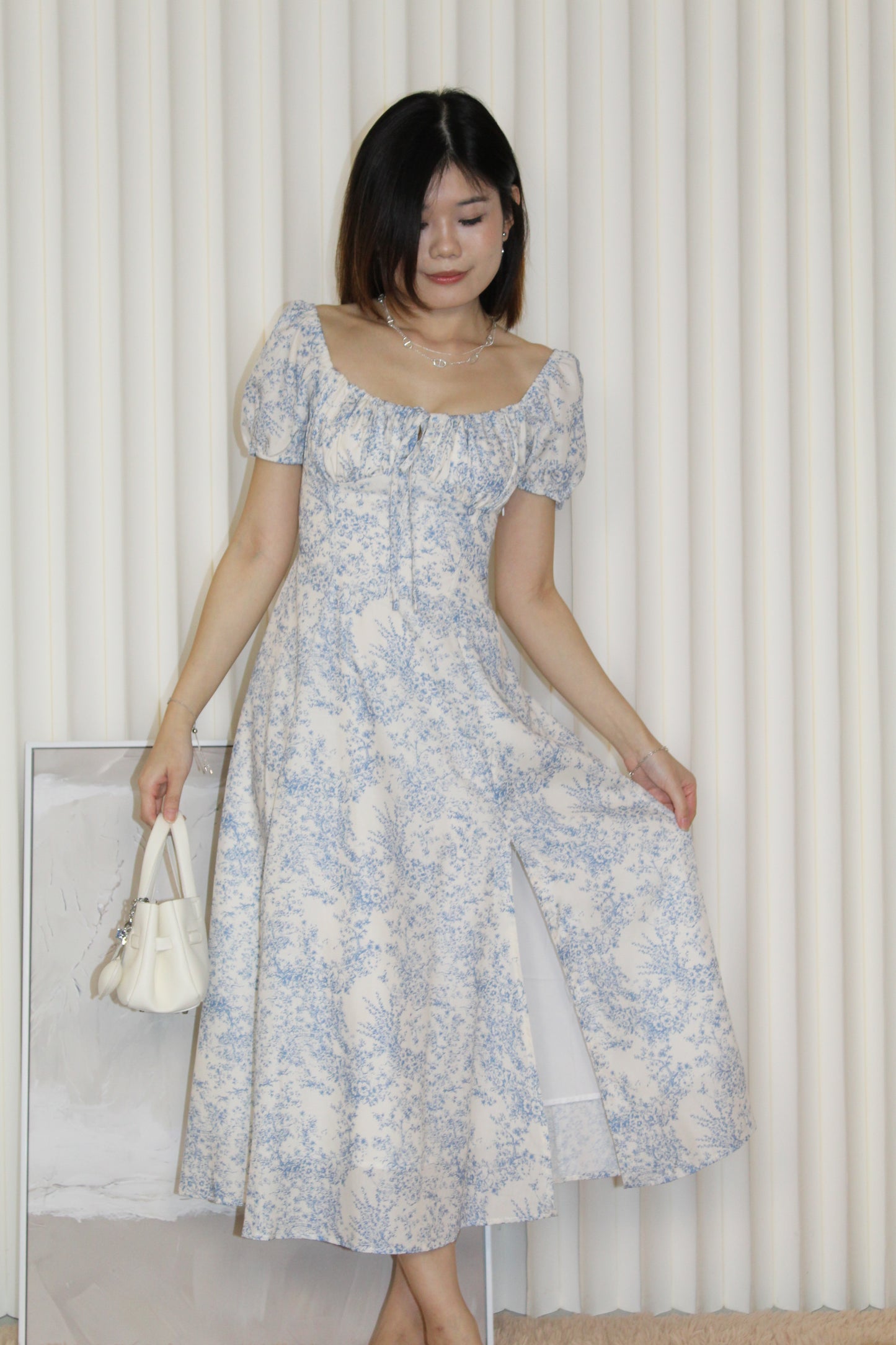 Jollie Floral Corset Flare Midaxi Dress (Cream)