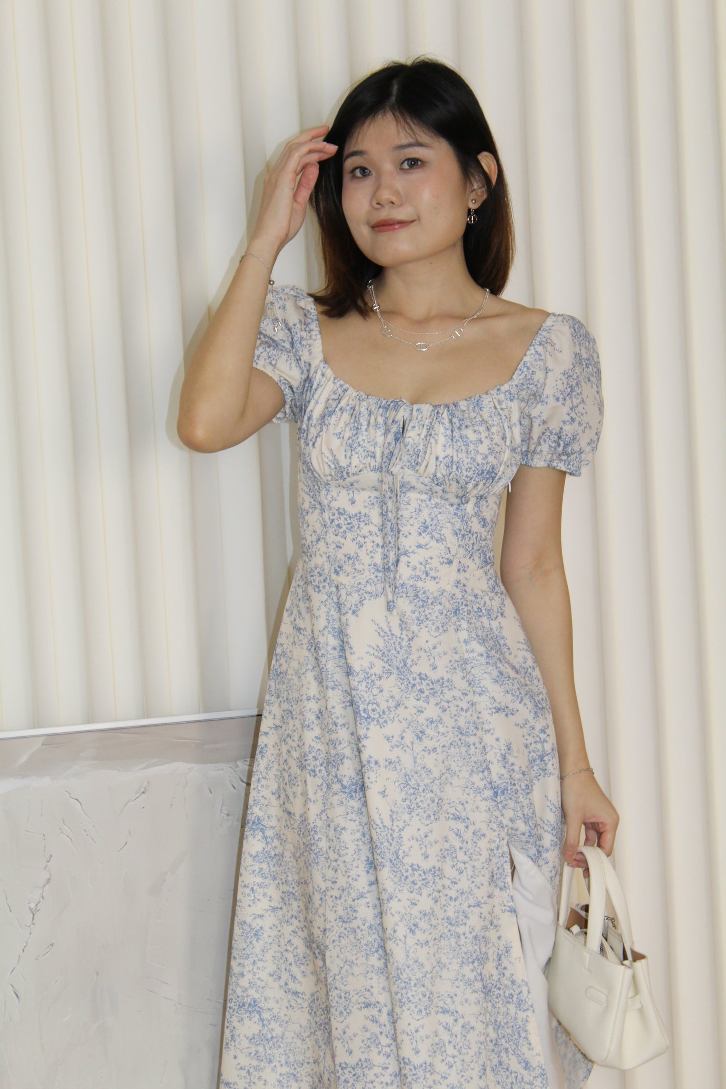 Jollie Floral Corset Flare Midaxi Dress (Cream)