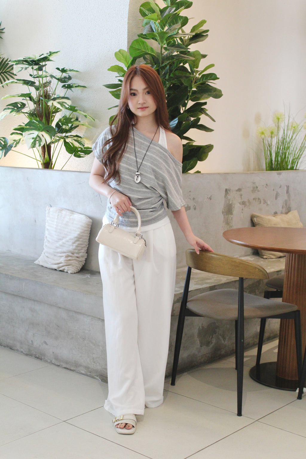 Doris Asymmetric Faux Two Piece Top (Grey)