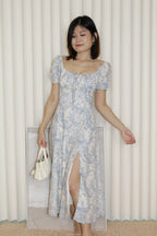 Jollie Floral Corset Flare Midaxi Dress (Cream)