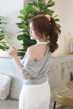 Doris Asymmetric Faux Two Piece Top (Grey)