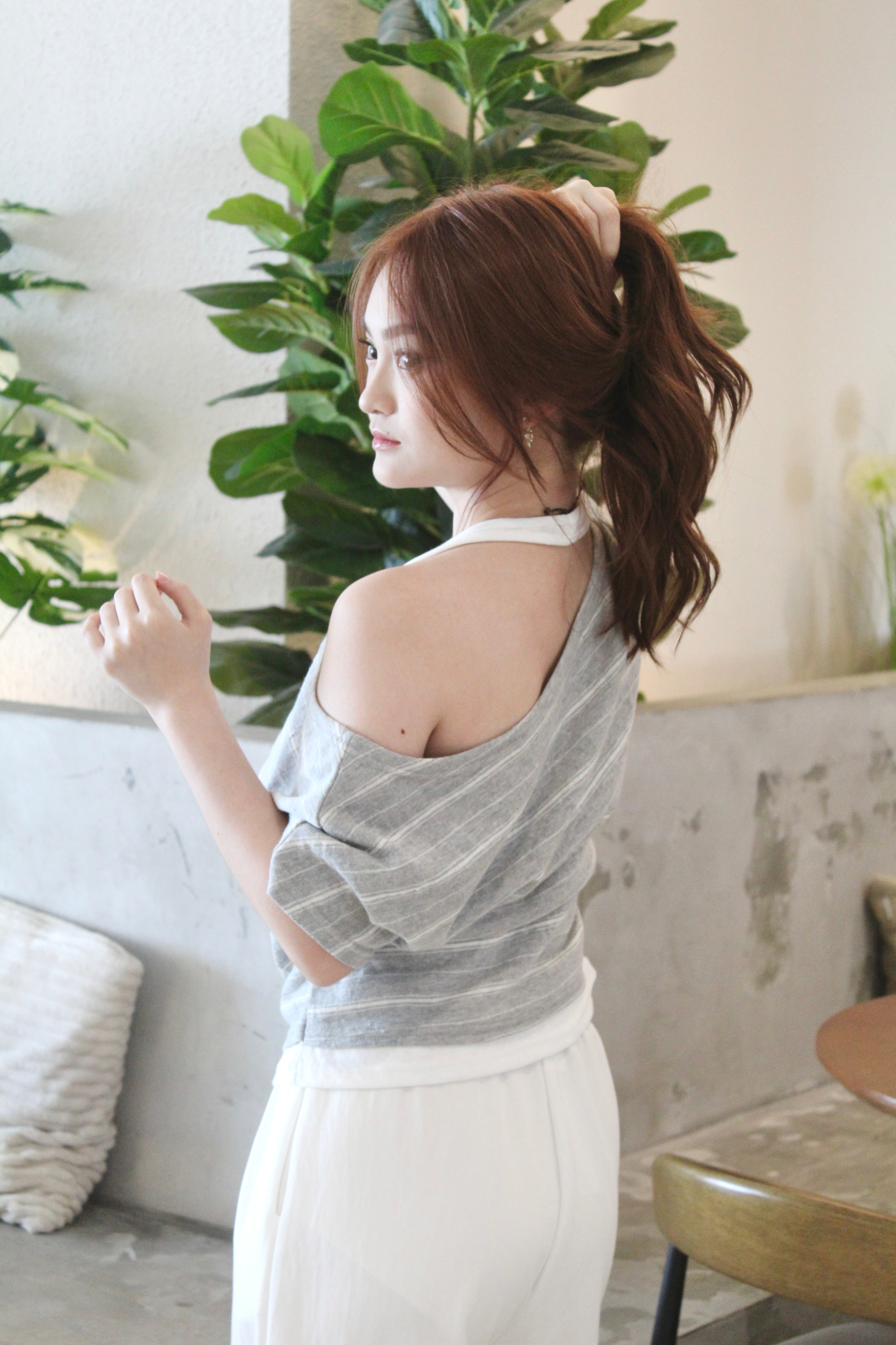 Doris Asymmetric Faux Two Piece Top (Grey)