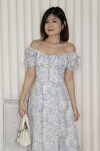 Jollie Floral Corset Flare Midaxi Dress (Cream)