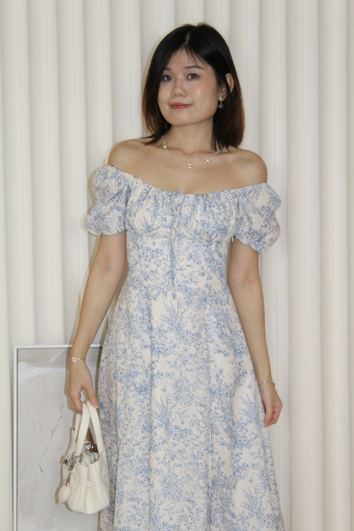 Jollie Floral Corset Flare Midaxi Dress (Cream)