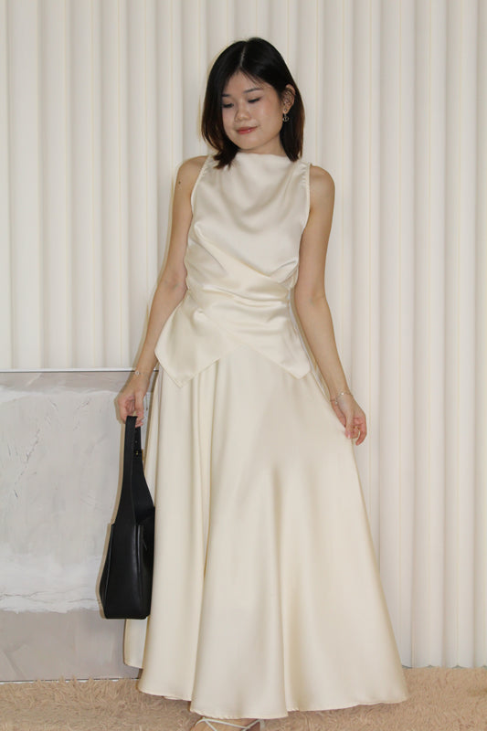 Kendall Satin Skirt Two Piece Set (Cream)