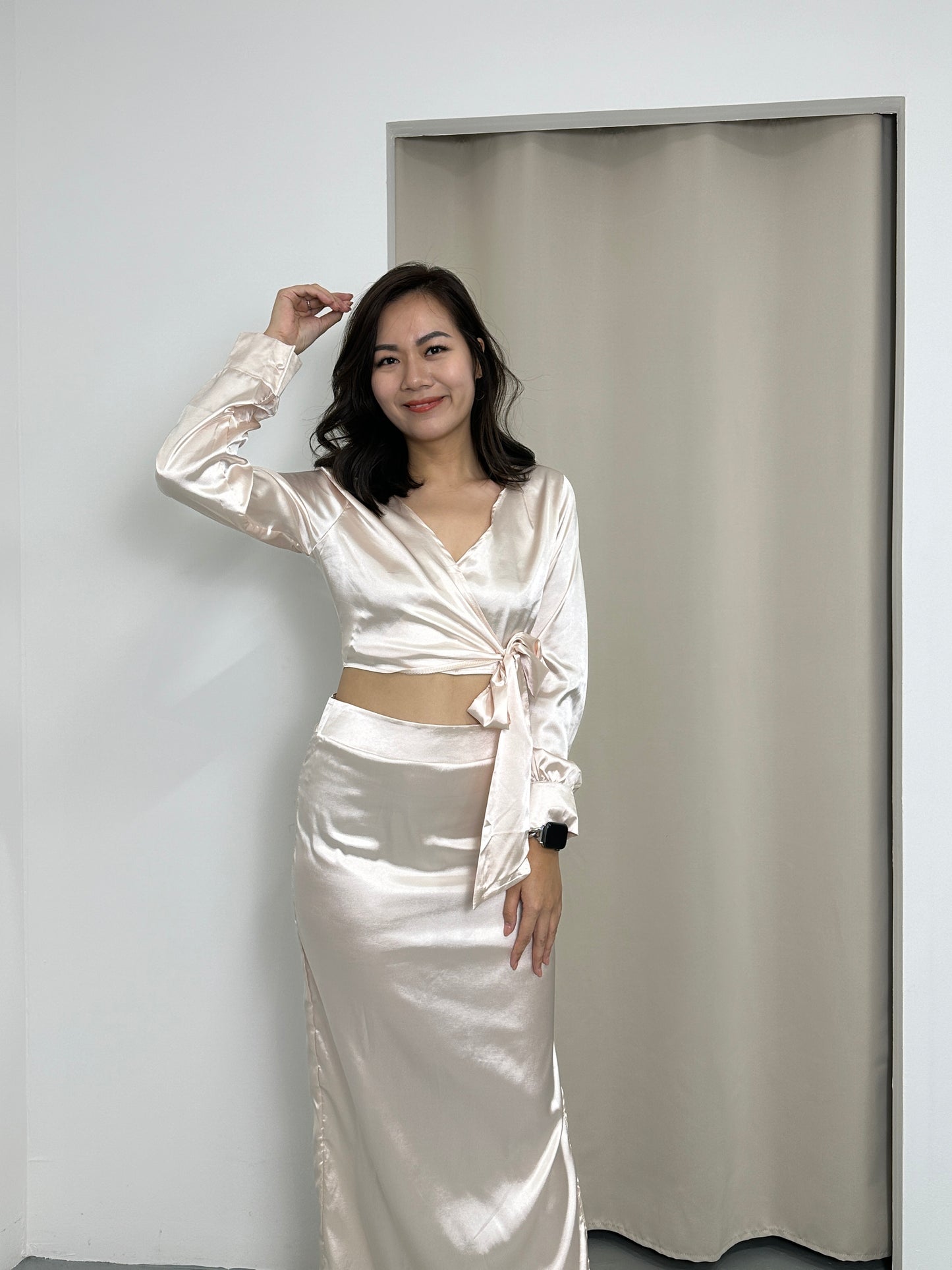 Eloise Satin Two Piece Set (Champagne)