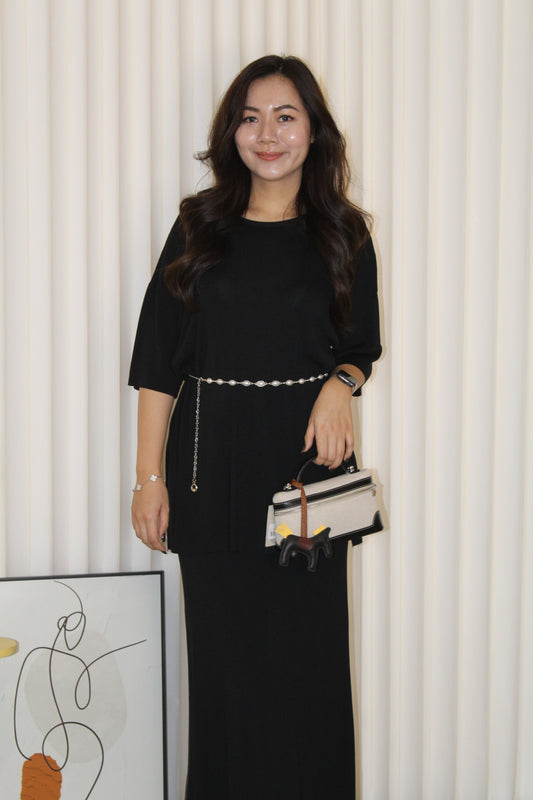 Arlette Knit Two Piece Skirt Set (Black)