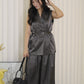 Anaelle Satin Vest Two Piece Pants Set (Grey)